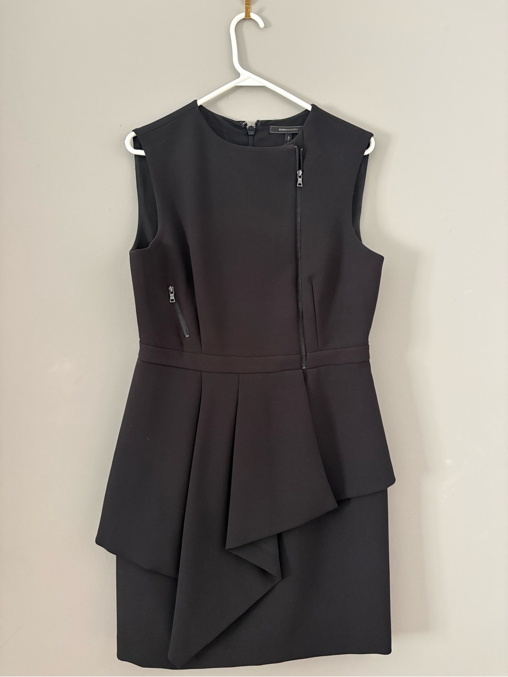 BCBGMaxAzria Black Sleeveless Asymmetric Peplum Dress